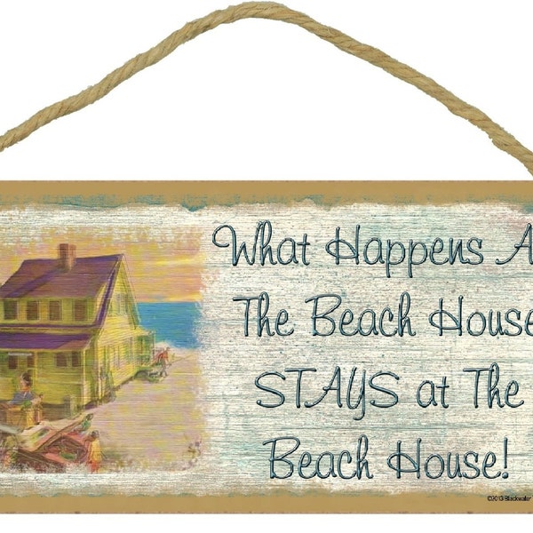 What Happens At The BEACH House Stays At The Beach House  5" x 10" SIGN Plaque Seaside Tiki Bar Nautical Decor
