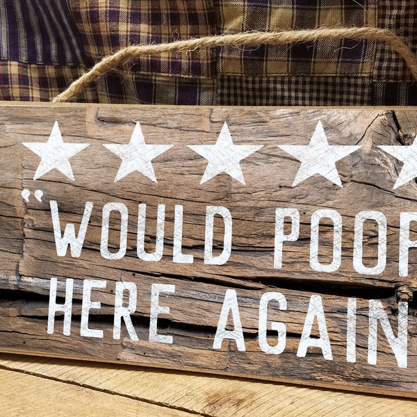 5"x10" Would Poop Here Again Sign, Poop Sign, Bathroom Sign, Bathroom Decorations Plaque Lodge Rustic North Wood Cabin Decor Review
