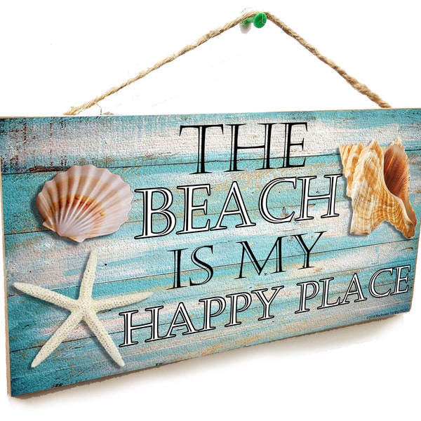 Seashells The Beach is My Happy Place Seashells Ocean Nautical Sign Plaque 5"x10"
