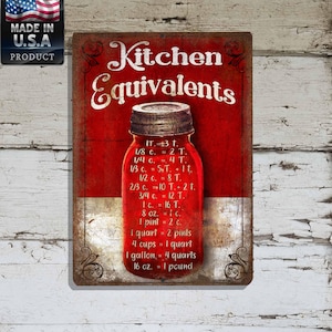 Old Red Mason Jar Kitchen Equivalents Measuring Vintage Retro Style Rustic Farmhouse Metal 9&quot;x12&quot; SIGN Wall Plaque