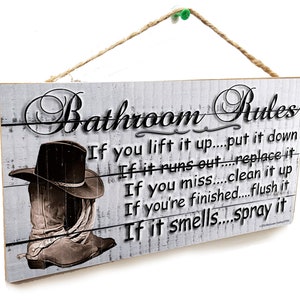 Cowboy Boots Western Bathroom Rules If It Smells Spray It 5" x 10" SIGN Bath Wall Plaque Cowgirl