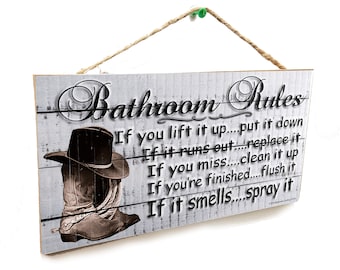 Cowboy Boots Western Bathroom Rules If It Smells Spray It 5" x 10" SIGN Bath Wall Plaque Cowgirl