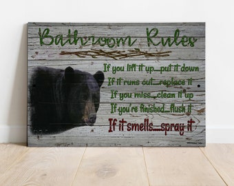 Black Bear Bathroom Rules If It Smells Spray It Rustic Cabin Lodge 12" x 9" Blackwater Trading Metal Bath SIGN Plaque Decor