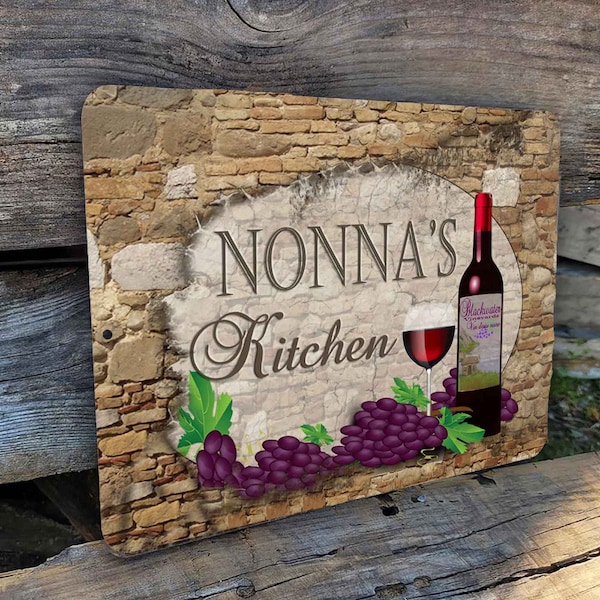 Nonna's Kitchen Italian Vintage Style Wine Cellar 12" x 9" Metal Grandmother SIGN Wall Plaque