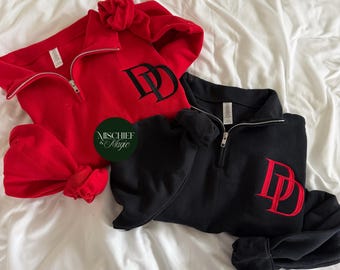 Daredevil Embroidered Quarter Zip Sweatshirt Matt Murdock Sweater Born Again Logo