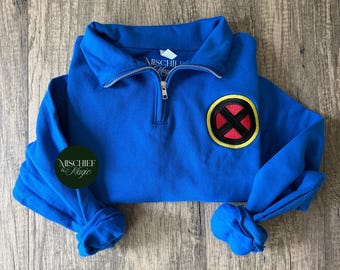 X-Men geborduurde sweater met kwartrits, Mutant-borduurwerk, MCU