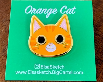 Emaille pin oranje gestreepte kat