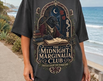 Gothic Raven Book Lover T-Shirt, Midnight Marginalia Club Dark Academia Graphic Tee