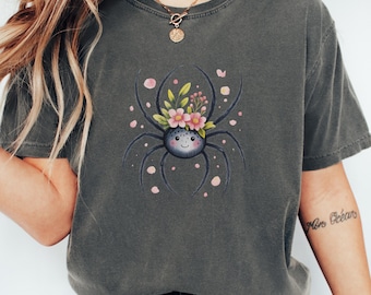 Cottagecore Spider T-Shirt, Kawaii Floral Insect Tee