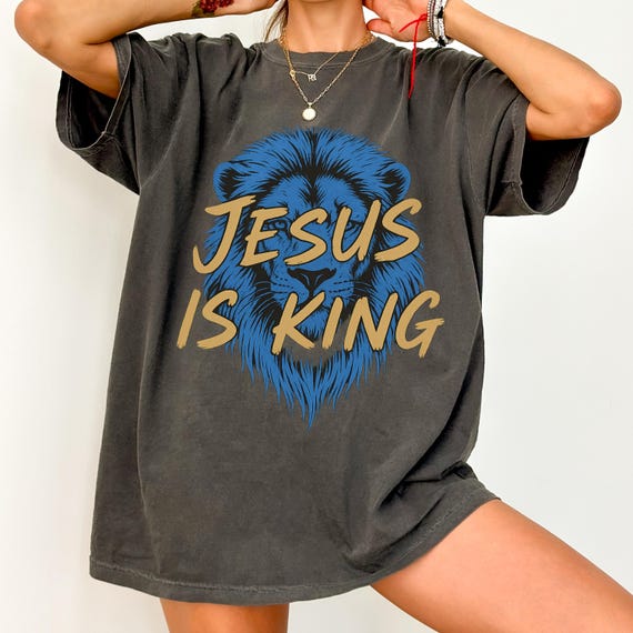 T-shirt "Lion Jesus Is King" - Noir, 100% Coton, Unisexe - Toutes Tailles, Personnalisation Possible