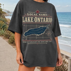 Ontariosee-T-Shirt, Vintage-Grafik der Kanadischen Großen Seen mit Ortsnamen