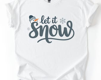 Let It Snow T-Shirt, Snowman Graphic Cream Tee, Unisex Holiday Shirt