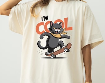 Camiseta gráfica de patineta Cool Cat, camiseta urbana unisex