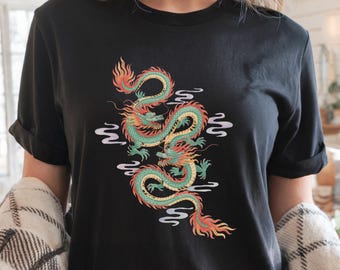 Camiseta con estampado de dragón oriental: arte del tatuaje chino, diseño de la suerte