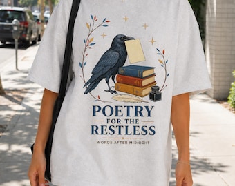 Poetry Lover T-Shirt, Raven and Books Literary Graphic Tee