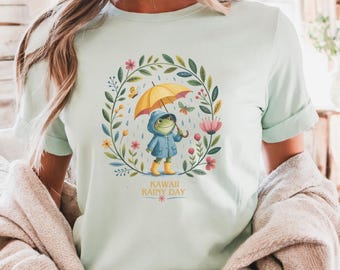 Kawaii Frog T-Shirt | Rainy Day Umbrella Graphic Tee