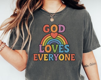 God houdt van iedereen regenboog-T-shirt: LGBTQ Christian Pride-T-shirt