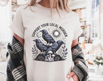 Gothic Murder Crow T-Shirt, Witchcore Raven Graphic, Nature Lover Gift