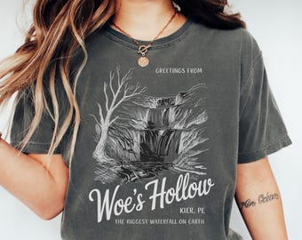 Woes Hollow Waterfall T-Shirt, Vintage Nature Graphic Tee, Creepy Aesthetic Shirt, Retro Halloween Shirt, Spooky Landscape Gift Tee