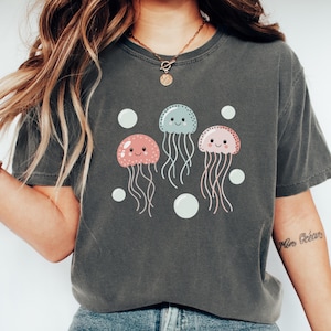 Kawaii Jellyfish Shirt, Cute Ocean Animal T-Shirt, Pastel Sea Creature Graphic Tee, Smiling Jellyfish Gift, Kids Marine Life Shirt