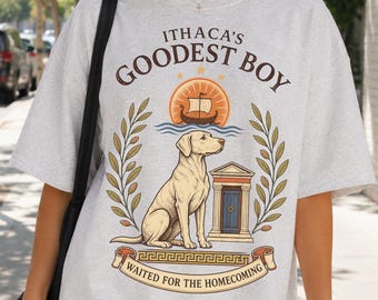Greek Mythology Dog T-Shirt, Ithaca's Goodest Boy Odyssey Graphic Tee, Classics Reader Gift