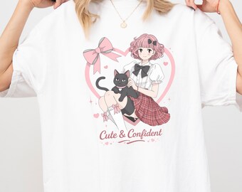 Kawaii Anime Girl Black Cat T-Shirt – Confident Self-Love Tee