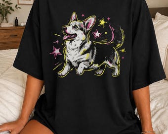 Corgi T-Shirt, Colorful Star Graphic Tee, Cute Dog Lover Gift