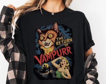 Vampurr Cat T-Shirt: Retro Horror Movie Tee