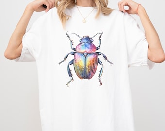 Rainbow Beetle Graphic T-Shirt: Vintage Insect Lover Tee