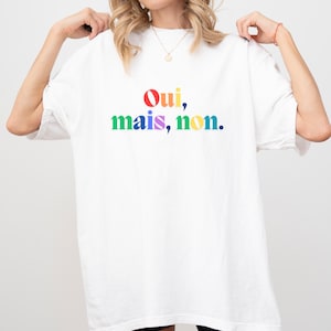 French Quote Graphic T-Shirt | Rainbow Text Shirt | Oui Mais Non Shirt | Funny French Saying Gift | Aesthetic Typography Tee