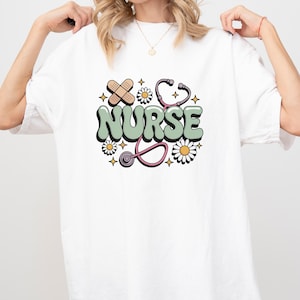 Floral Stethoscope Nurse T-Shirt: RN Medical Apparel