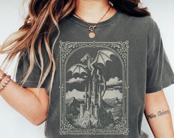 Dragon Castle Graphic T-Shirt: Vintage Gothic Fantasy Tee