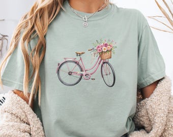 Floral Bike T-Shirt | Vintage Pink Bicycle Graphic Tee