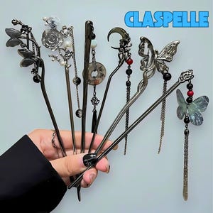 Flower Hair Chopsticks, Elegant Tassel Hair Sticks, Traditional Moonstone Hairpin