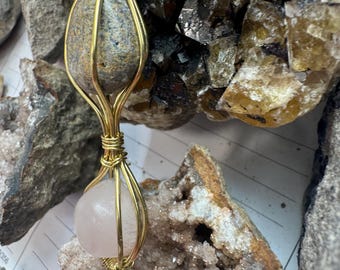 Pyrite/Fluorite and Rose quartz pendant necklace.