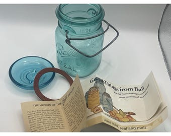 Vintage BLUE Ball 1776 BICENTENNIAL Eagle Jar Wire Ideal Mason Pint & Ephemera