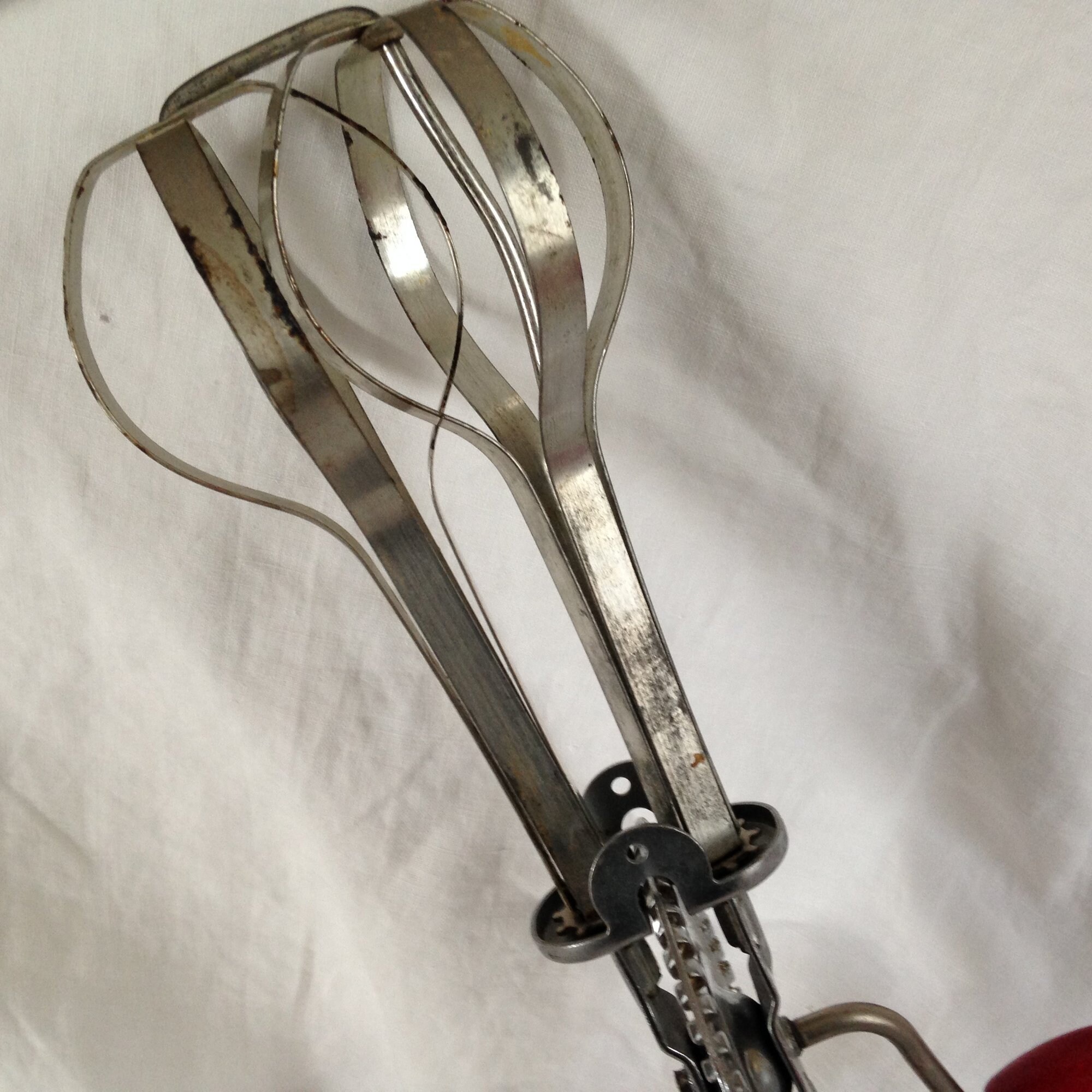 Vintage Ekco Egg Beater Hi Speed A&J Hand Crank Red Ivory Wood Handles