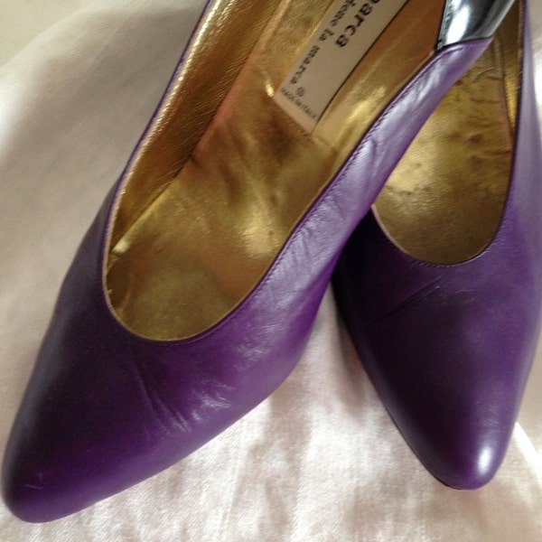 Vintage Italian La Marca Pumps in Purple and Black Patent Leather Shoes 9B