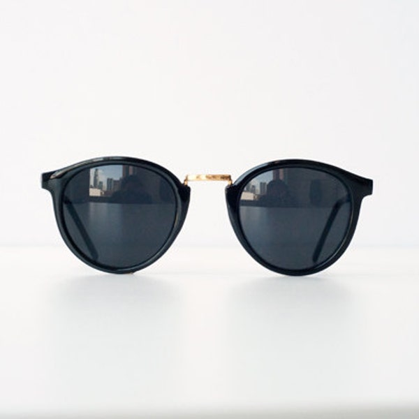 Vintage 80er Jahre schwarze Runde Kreis Wayfarer Sonnenbrillen