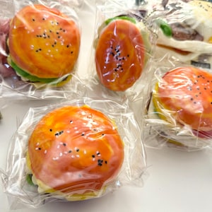 TABA Squishy Burger Stress Relief Toy: Food Theme featuring realistic burger platter colorful designs