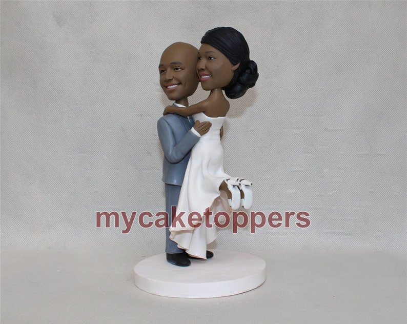 Funny wedding cake topper cake topper funny bride and groom figure figurines personalized cake topper couple bobblehead image 1