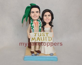 just married wedding cake topper beach plam tree cake topper for wedding bobbleheads personalized cake topper wedding gift