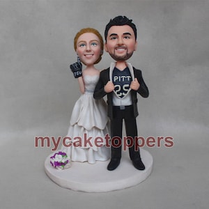 Custom Wedding Cake Topper: Bride & Groom with Foam Fingers
