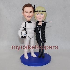 custom wedding cake topper star war comic cake topper for wedding, bride and groom cake topper custom bobbleheads