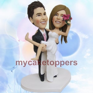 Custom Wedding Cake Topper: Groom Carrying Bride Bobblehead