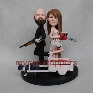 zombie wedding cake topper, cake topper, kill zombies, personalized cake topper, custom cake topper for wedding hand made, zombies, blood