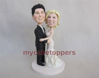 wedding cake topper, frozen cake topper, polymerclay, clay, keepsake, one of a kind, wedding gift, top cake, rustic, wedding bobbleheads