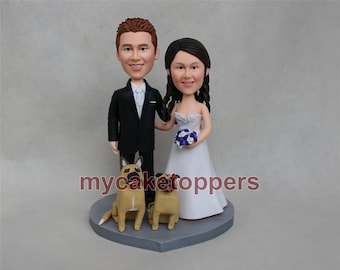 Custom wedding cake topper, Bride and groom cake topper, personalized cake topper, Mr and Mrs cake topper, custom cake topper with dogs