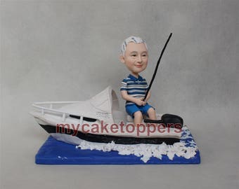 fishing custom cake topper with the boat