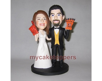 Custom wedding cake topper with foam finger look like you, keepsake personalized cake topper with glove